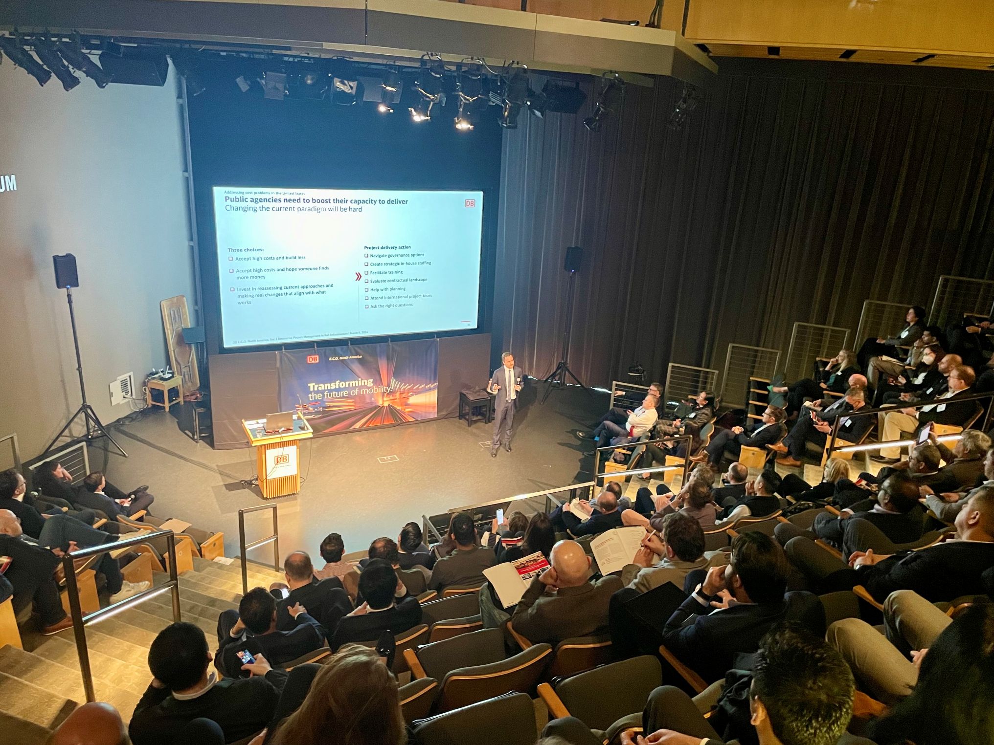 Paul Lewis, Principal at DB E.C.O. North America, facilitated a discussion on insights from major German rail projects.